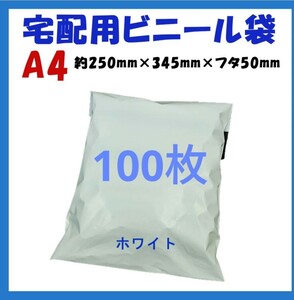 宅配ビニール袋 A4横250㎜×縦340㎜＋フタ50㎜　100枚