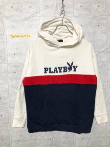 PLAYBOY Bunny プレイボーイ メンズ ロゴプリント スウェット フーディー S 白紺赤 コットン他