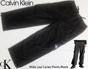 新品★カルバンクライン★ワイドレッグ ブラック カーゴパンツ★裏地付★5ポケット ペインター 黒 XL★CK Calvin Klein★724