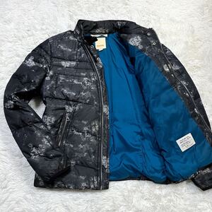 超希少 ディーゼル/DIESEL ダウン90%ダウンジャケット ライダース フード収納 レザーパッチ ブルゾン 変形 総柄 メンズ Lsize ブラック 黒 