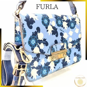 フルラ ハンドバッグ ショルダーバッグ 2way 水色 青 フラワー FURLA クロスボディ 斜め掛け 肩掛け