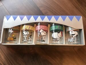 レア！新品 1989 スヌーピー グラス セット ウッドストック オラフ マーブルス スパイク コップ 昭和 レトロ SNOOPY PEANUTS グッズ