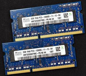 4GB (2GB 2枚組) PC3-12800S DDR3-1600 S.O.DIMM 204pin 1Rx8 ノートPC用メモリ 8chip SK-Hynix 2G 4G (管:SA4270 x4s