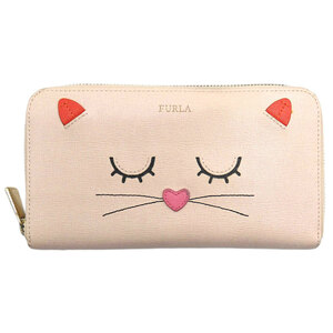 フルラ 財布 FURLA レザー ラウンドファスナー長財布 猫 キャット CAT ピンク レディース OJ10273