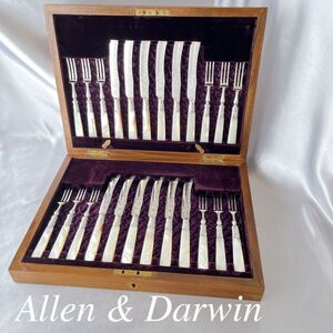 【Allen & Darwin】【白蝶貝 】デザートセット ナイフ/フォーク 24本 マザーオブパール 装飾布木製ケース