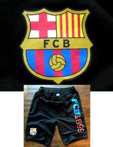 【既決USA】バルセロナFC ★ FC Barcelona@完売【FBC 1899】ロゴ入フリースショートパンツ【FCBarcelona Shorts】 黒 @M