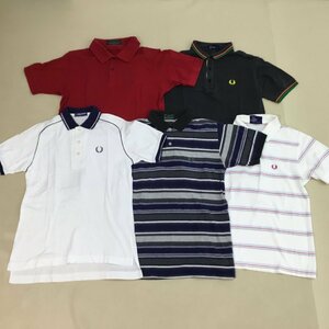 ■FRED PERRY フレッドペリー ポロシャツ 5点 まとめ売り 半袖 無地 ボーダー ワンポイント コットン サイズ MIX /1.06kg■