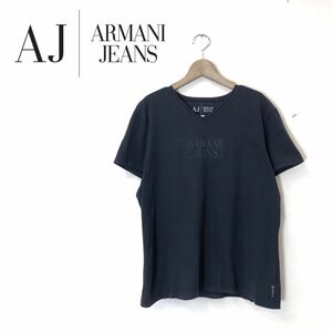 1H1216-O◆イタリア製◆ ARMANI JEANS アルマーニジーンズ Tシャツ ロゴ 半袖 トップス◆size48 コットン ブラック 黒