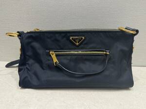 M3786 1円～ 【比較的綺麗品】 プラダ PRADA ワンショルダー バッグ ハンドバッグ 三角ロゴ ゴールド ブラック メンズ レディース 正規品