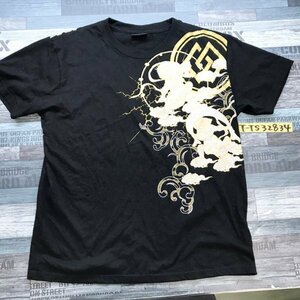 BULLET NOISE バレットノイズ メンズ 風神雷神 ラメプリント 半袖Tシャツ L 黒