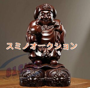 30cm★大黒天 福の神 黒檀 木彫 鎮宅辟邪 手作り 精密細工 工芸品 招財開運 置物