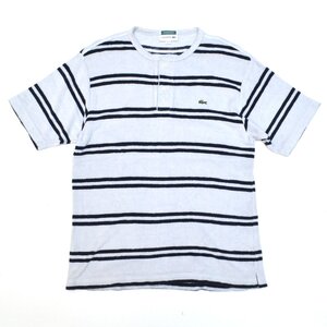 LACOSTE ラコステ パイル ボーダー リラックスシルエット ヘンリーネック 半袖Tシャツ US Sサイズ メンズ TH724PL M859325