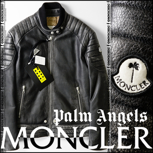 23-24AW■新品542,300円【MONCLER GENIUS PALM ANGELS】モンクレールジーニアスパームエンジェルスレザーライダースダウンジャケット2/牛革