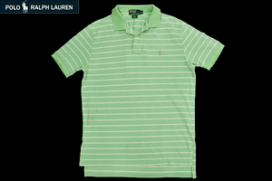 S-7279★送料無料★Polo by Ralph Lauren ポロ ラルフローレン★正規品 ライトグリーン色 ボーダー柄 鹿の子 半袖ポロシャツ M