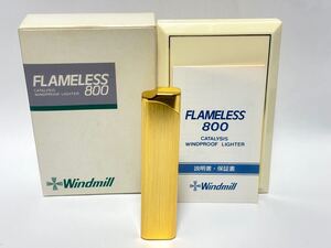 (47) Windmill ウインドミル FLAMELESS 800 ガス ライター CATALYSIS WINDPROOF LIGHTER ケース 説明書付き ゴールド系 日本製 喫煙具