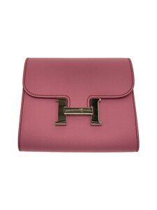 HERMES◆コンスタンスコンパクトウォレット/シルバー金具/レザー/ピンク/レディース/□M刻印