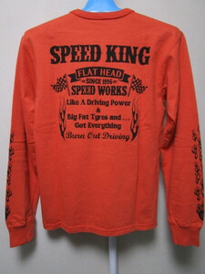 定価8500円！THE FLAT HEAD SPEED KING長袖Ｔシャツ・36・ライトレッド（日本製フラットヘッドBURN OUT炎ファイヤープリントロンＴシャツ）