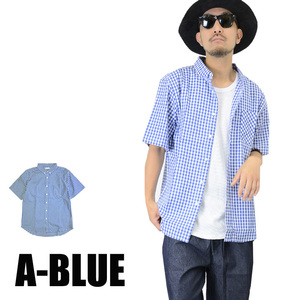 半袖シャツ スーパーオックスシャツ 無地 半袖 ビッグシルエット 14383オーバーサイズ 新品 A-BLUE L