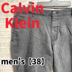 F2297【Calvin Klein】ブラックロングパンツ【38インチ】黒