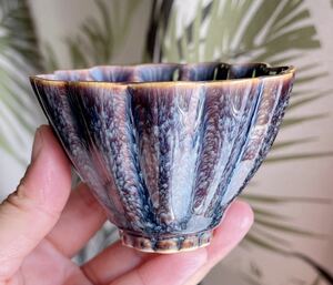 中国 宜興紫砂k24金辺天目釉 杯カップ（番号A3066）