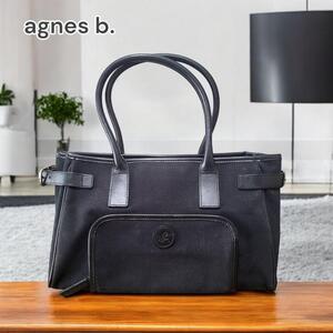 agnes b. ハンドバッグ キャンバス ロゴ ブラック