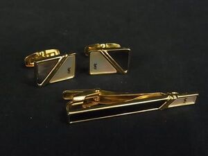 YVESSAINTLAURENT イヴサンローラン シェル カフスボタン ネクタイピン 2点セット まとめ売り ゴールド系×マルチカラー DF6802