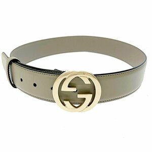 GUCCI グッチ 546386 レザー インターロッキングG バックル ベルト グレー ゴールド 204427 ベルト