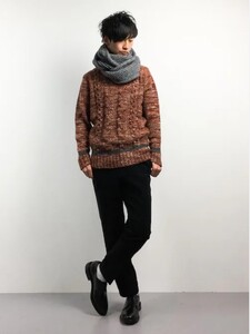 ☆LOUNGE LIZARD GRINTA YARNS クルーネックニット　オレンジ　2 セーター ラウンジリザード アルパカ混　厚手ニット ☆