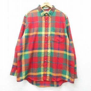 XL/古着 シアーズ 長袖 シャツ メンズ 90s 大きいサイズ ボタンダウン 赤他 レッド チェック 23dec02 中古 トップス