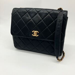 美品 CHANEL シャネル マトラッセ ココマーク ラムスキン チェーンショルダーバッグ ワンショルダー ブラック ゴールド金具