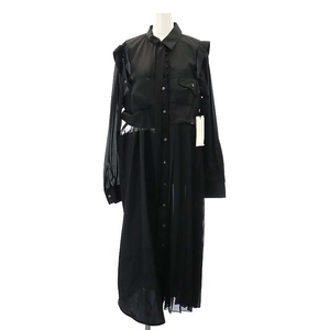 未使用品 サカイ sacai 22AW Cotton Poplin Dress ワンピース プリーツ ロング 長袖 3 黒 ブラック /DF ■OS ■SH レディース