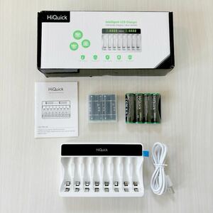 HiQuick 充電式電池 充電器/単3・単4兼用型/単三電池(4本2800mAh)+単四電池(4本1100mAh)+8スロット急速充電 LCD ニッケル水素、ニカド対応