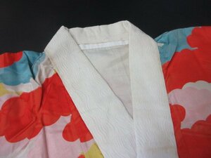 1円 良品 正絹 長襦袢 錦紗縮緬 式典 和装 和服 正月 アンティーク 花亀甲 雲 カラフル 袷 身丈123cm 裄65cm【夢職】★★★