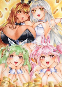 同人手描きイラスト　☆　勝利の女神:NIKKE　☆　ノワール×ブラン×ソーダ×アリス　☆　 A4サイズ