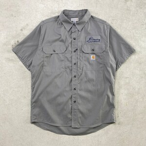 Carhartt カーハート 半袖ワークシャツ リップストップ 企業ロゴ刺繍 メンズXL相当