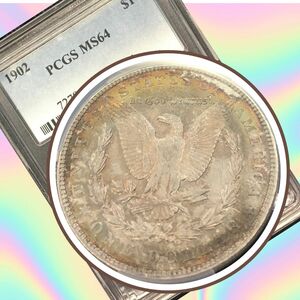 1902年 アメリカ合衆国 モルガンダラー レインボートーン 銀貨 1ドル PCGS MS64 Morgan Dollar 1$ silver nice rainbow toned