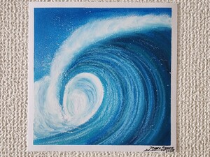 風景画　海の絵　オイルパステル　アート　絵画　夏　サーフィン　サーフィンの絵