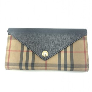 【中古】BURBERRY LONDON ENGLAND ヴィンテージチェック＆レザー コンチネンタルウォレット 8026108 ネイビー ベージュ[240017625550]