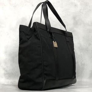 1円【美品】GUCCI グッチ トートバッグ ボストン ビジネス レザー ナイロンキャンバス ディアマンテ 黒 ブラック ラージ 大容量 メンズ 