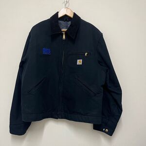 （22） Carhartt デトロイトジャケット USA製 カーハート企業ロゴ 裏地ブランケット ブラック コットン L J001