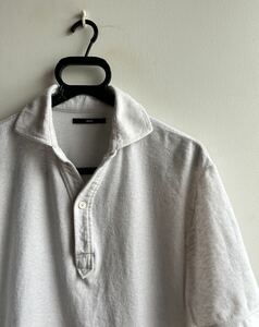 【美品】SHIPS ポロシャツ メンズ L ホワイト 白 パイル生地 無地 コットン100% 日本製 シップス