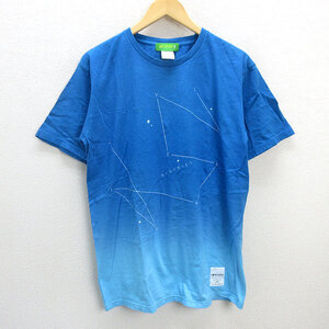 G■ビームス/BEAMS T コットンプリントTシャツ【XL】青/men