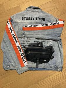 希少 美品 ステューシー ジージャン デニム ジャケット ダメージ ロゴ ショルダー ボディ バッグ ショーン stussy tribe ヴィンテージ old