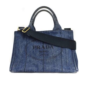 プラダ PRADA カナパM デニム ハンドバッグ ショルダーバッグ 2way 紺 ネイビー レディース