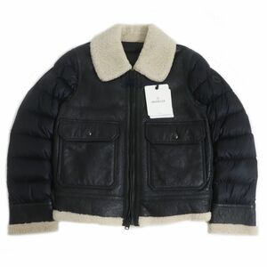 極美品□MONCLER/モンクレール LAREDO GIUBBOTTO ナイロン切替 WZIP レザー ムートンダウンジャケット/パファージャケット ブラック 2