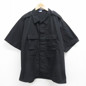 XL/古着 半袖 ワーク シャツ メンズ リップストップ 大きいサイズ 黒 ブラック 24jul10 中古 トップス