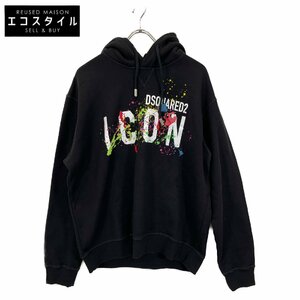 DSQUARED2 ディースクエアード 22年製 S79GU0072 ブラック ICON SPLASH HOODIE ブラック XL トップス コットン メンズ 中古