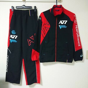 asics A77 アシックス ジャージ スポーツ トレーニングウェア 上下 セットアップ トラック ジャケット ロングパンツ 薄手 黒 ブラック 赤 S