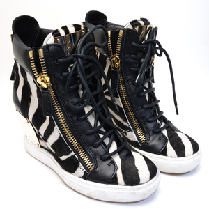 ジュゼッペザノッティ ゼブラ ハラコ スニーカー 36 レディース GIUSEPPE ZANOTTI ゴールド プレート インヒール