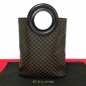 極 美品 CELINE セリーヌ ヴィンテージ マカダム ブラゾン トリオンフ レザー ハンドバッグ ミニ トートバッグ ブラック ブラウン 24368